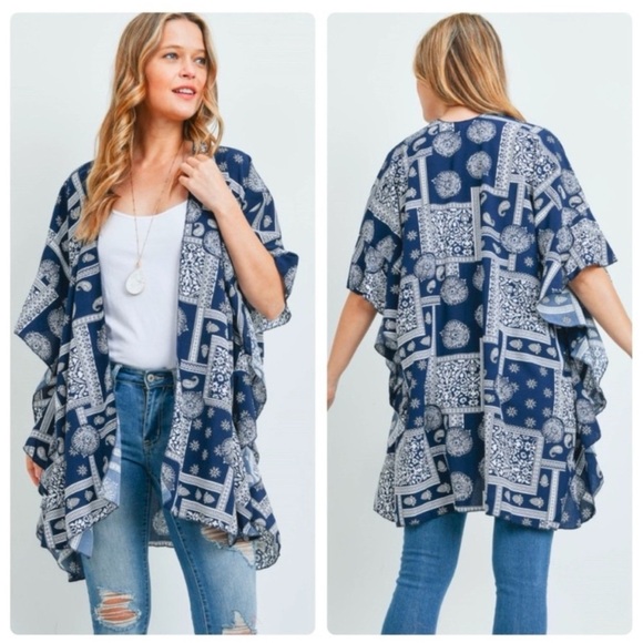NAVY OPENT  FRONT KIMONO  PARSLEY STYLE - Picture 1 of 4
